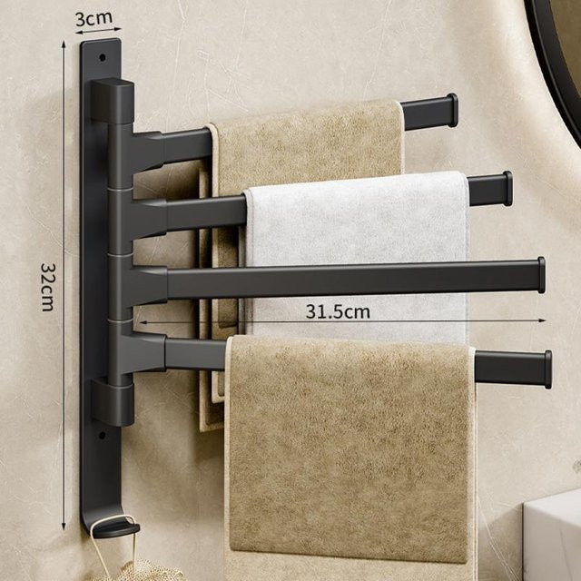 SZwatch Handtuchhalter Space aus Aluminium mit 4 drehbaren Bars für Badezimmer und Küche, Wandmontage, Schwarz, B/H: 30 x 32 cm - Bild 1
