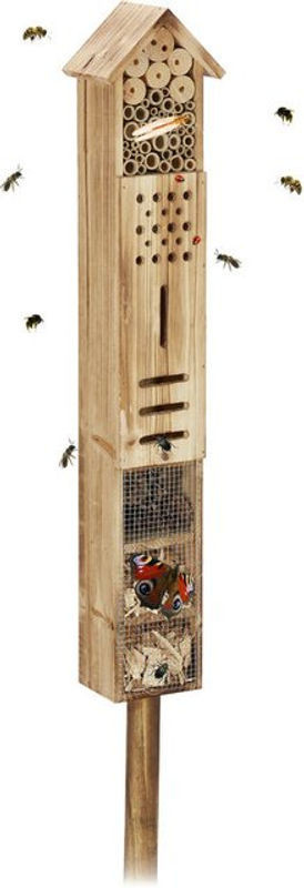 Relaxdays Insektenhotel mit Ständer aus Holz und Bambus in Braun, H x B x T: 150 x 15,5 x 11 cm - Bild 1