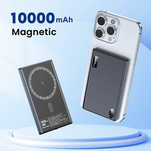 Magnpter Magnetische Powerbank mit 10000 mAh und PD20W Schnellladefunktion für iPhone, Samsung und Xiaomi in Schwarz oder Blau - Bild 1