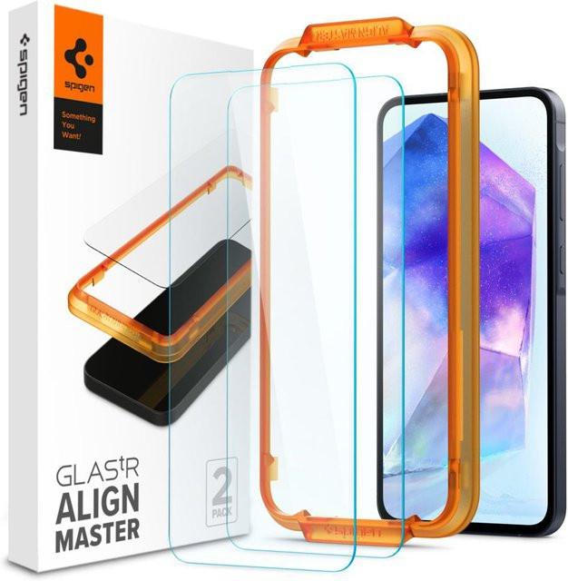 Spigen GlasTR Align Master Displayschutzfolie aus gehärtetem Glas für Samsung Galaxy A55 5G (A556), 2er Set, transparent - Bild 1