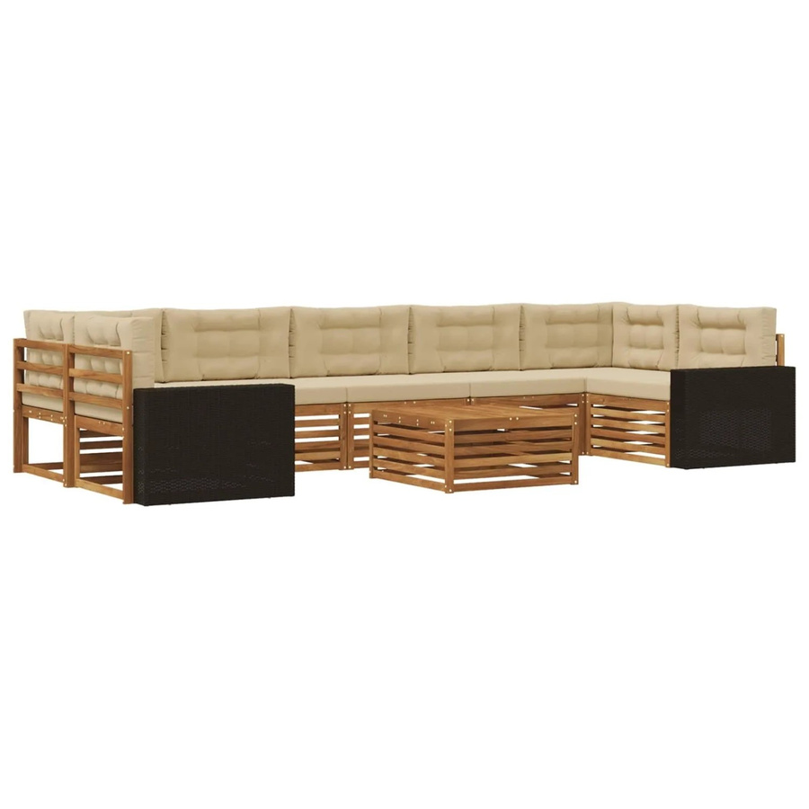 vidaXL Outdoor-Sofagarnitur aus Akazienholz in U-Form, 8-teiliges Set in Natur und Beige mit Polsterkissen - Bild 2