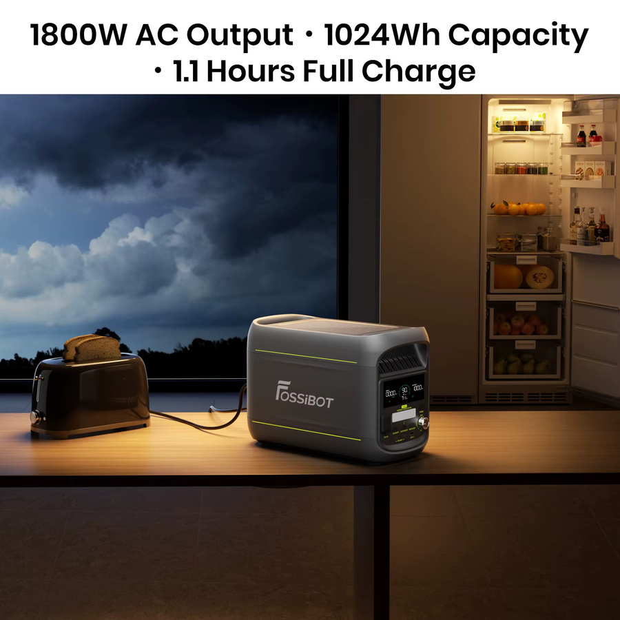 FOSSiBOT F1800 Tragbare Powerstation in Grau mit 1024Wh LiFePO4, 1800W AC-Ausgang, App-Steuerung und Multi-Port USB/Type-C/Auto-Ausgang - Bild 3