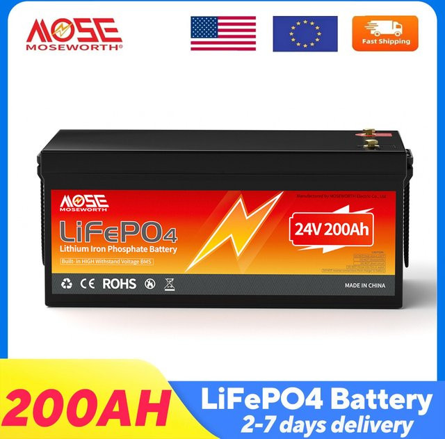 MOSEWORTH 24V 200Ah LiFePO4 Lithiumbatterie mit 200A BMS für netzunabhängige Geräte - Bild 1