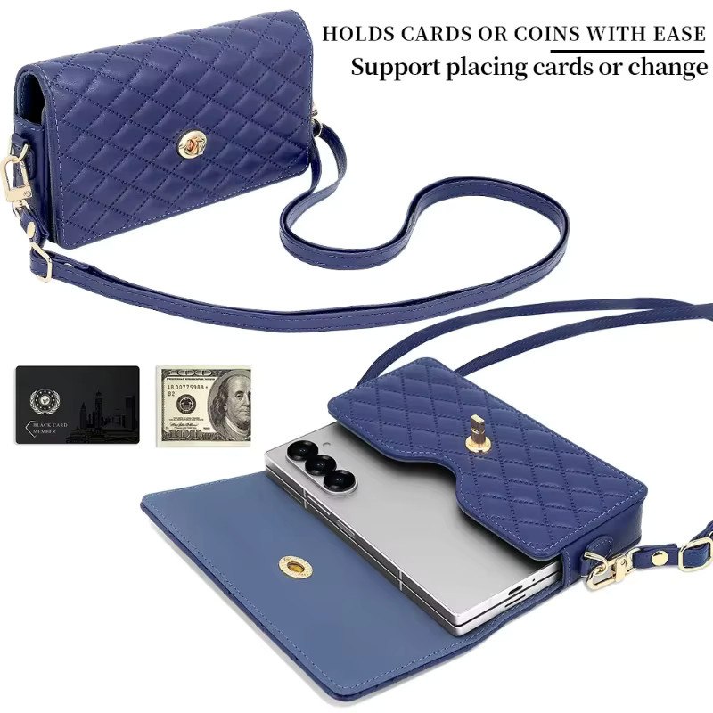 Luxuriöse Lanyard-Tasche mit Geldbörse und Handyhülle für Samsung Galaxy Z Fold 7, 6, 5, 4, 3 in Weiß oder Blau - Bild 2