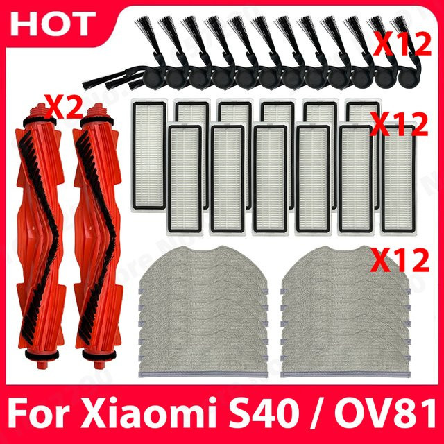 QIXIAO Zubehör-Set für Xiaomi Roboterstaubsauger S40 OV81 BHR084AEU mit Hauptbürste, Seitenbürste, HEPA-Filter und Wischtuch in Multicolor - Bild 1