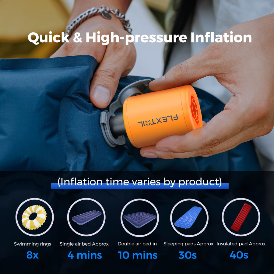 Flextail Tiny Pump 2 / 2X Elektrische Luftpumpe in Orange, tragbare Campingpumpe für Luftbetten, Schlafunterlagen und Poolschwimmer mit 4kPa Druck - Bild 3