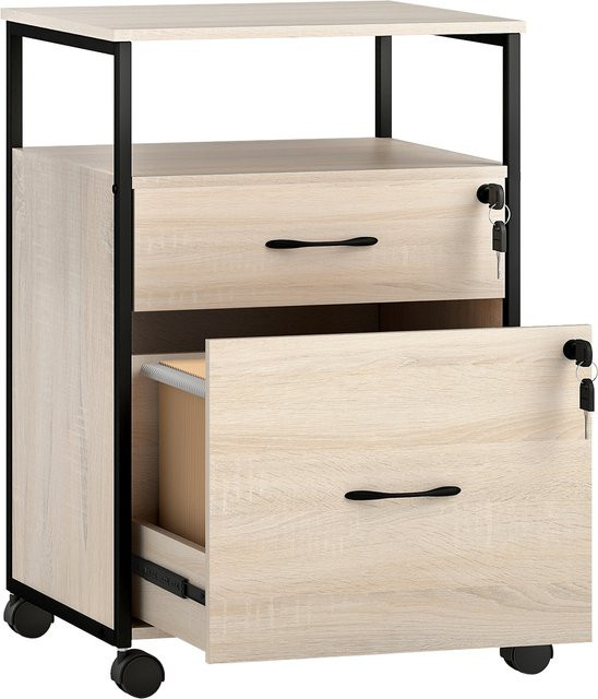 Vinsetto Büro-Aktenschrank mit 2 Schubladen und Hängestange in Natur, Mobiler Rollschrank für A4-Dokumente, H x B x T: 66,5 x 44 x 40 cm - Bild 1