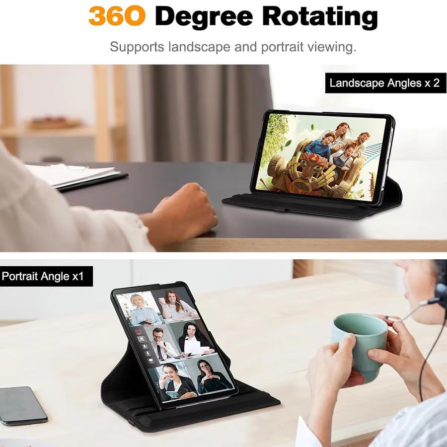 Drehbare Standhülle aus PU-Leder für Samsung Galaxy Tab A9 (8,7 Zoll, SM-X115) und Galaxy Tab A9 Plus (11 Zoll, X210) in Schwarz - Bild 2