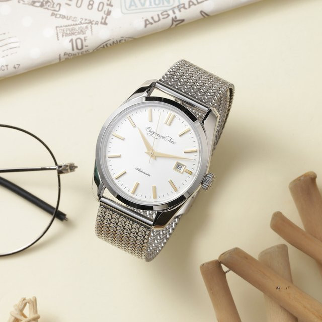 Armbanduhr Automatik, Edelstahl, Silber, Milanaise, Herren - Bild 1