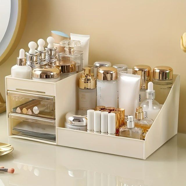 Untior Kosmetik-Aufbewahrungsbox in Transparent und Weiß mit Schubladen als Make-up-Organizer für Lippenstift, Parfüm und Hautpflege - Bild 1
