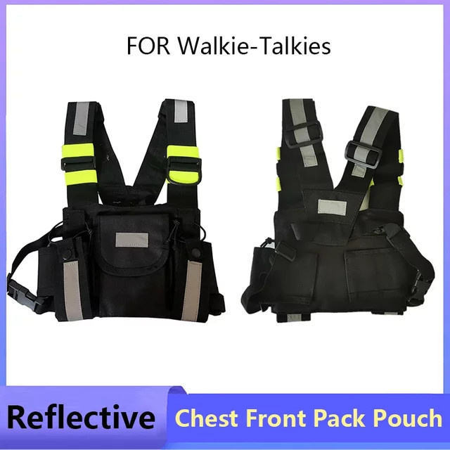 RONGYIN Walkie Talkie Brustgurt mit Reflektierenden Elementen und Front Pack Beutel in Schwarz - Bild 1