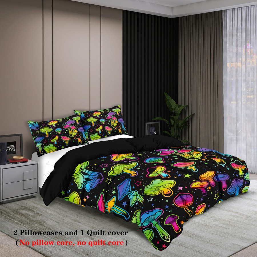 Tinika Chen 3-teiliges Bettwäsche-Set mit Pilzprint und Farbverlauf in Multicolor, Single Bettwäsche mit 1 Daunendeckenbezug und 2 Kissenbezügen, B/H: 135 x 200 cm - Bild 2