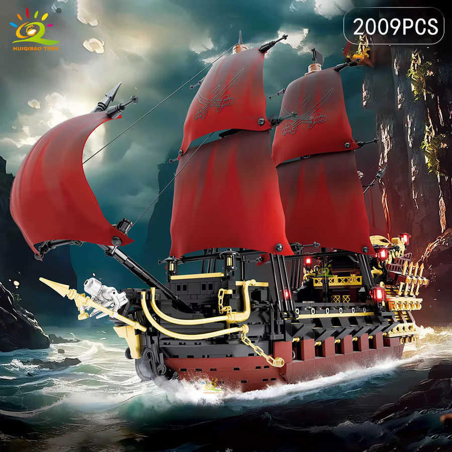 HUIQIBAO Skeleton Ghost Piratenschiff, Bausteine Modell, Schwarz, Rot - Bild 1