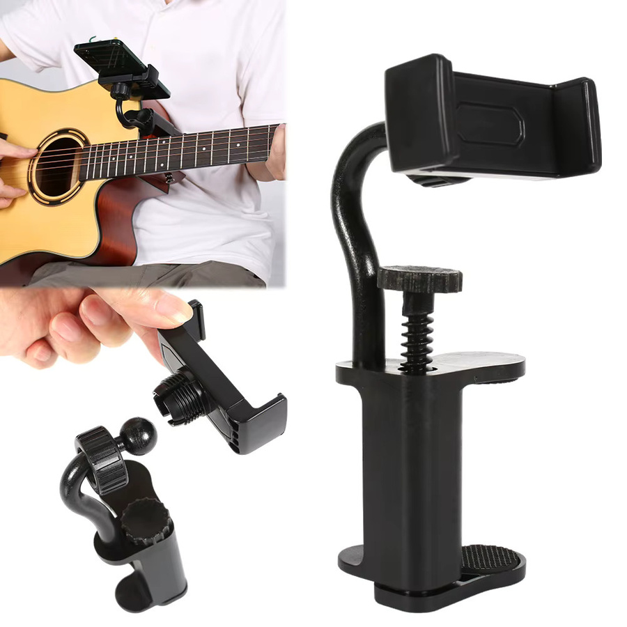 Mehrzweck Gitarren-Telefonhalterung in Schwarz für Smartphones, Kameras und Mikrofone zur freihändigen Nutzung - Bild 4