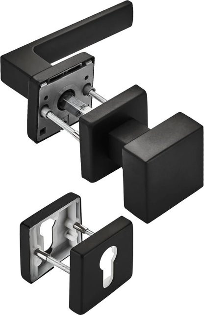 SO-TECH Türdrückergarnitur CUBE in Schwarz Matt mit Rosette und Profilzylinder aus Aluminium - Bild 1