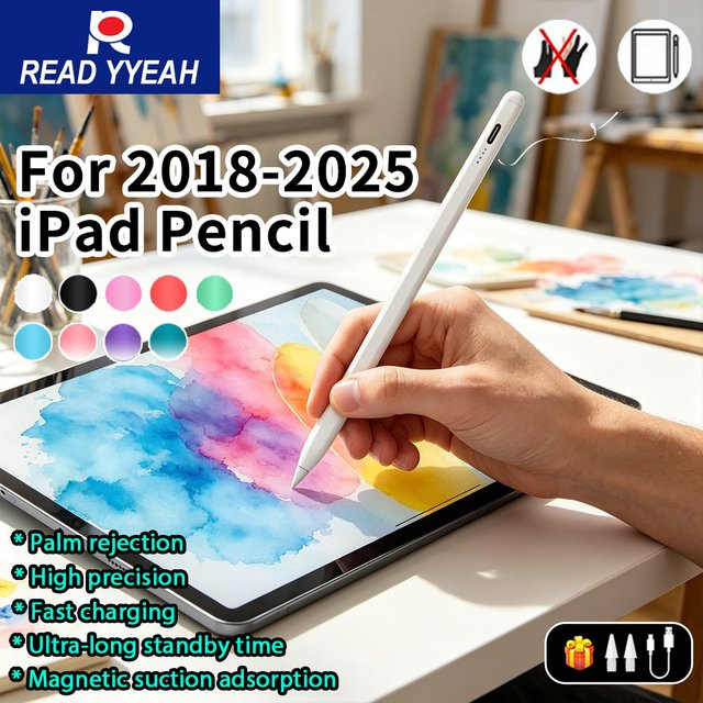 READYYEAH Stylus für Apple Pencil kompatibel mit iPad Air 11 5 4, iPad Pro 11 13 12.9 M3 M2, iPad 10./9. Gen und Mini 7 6 mit Handballenerkennung in Weiß - Bild 1