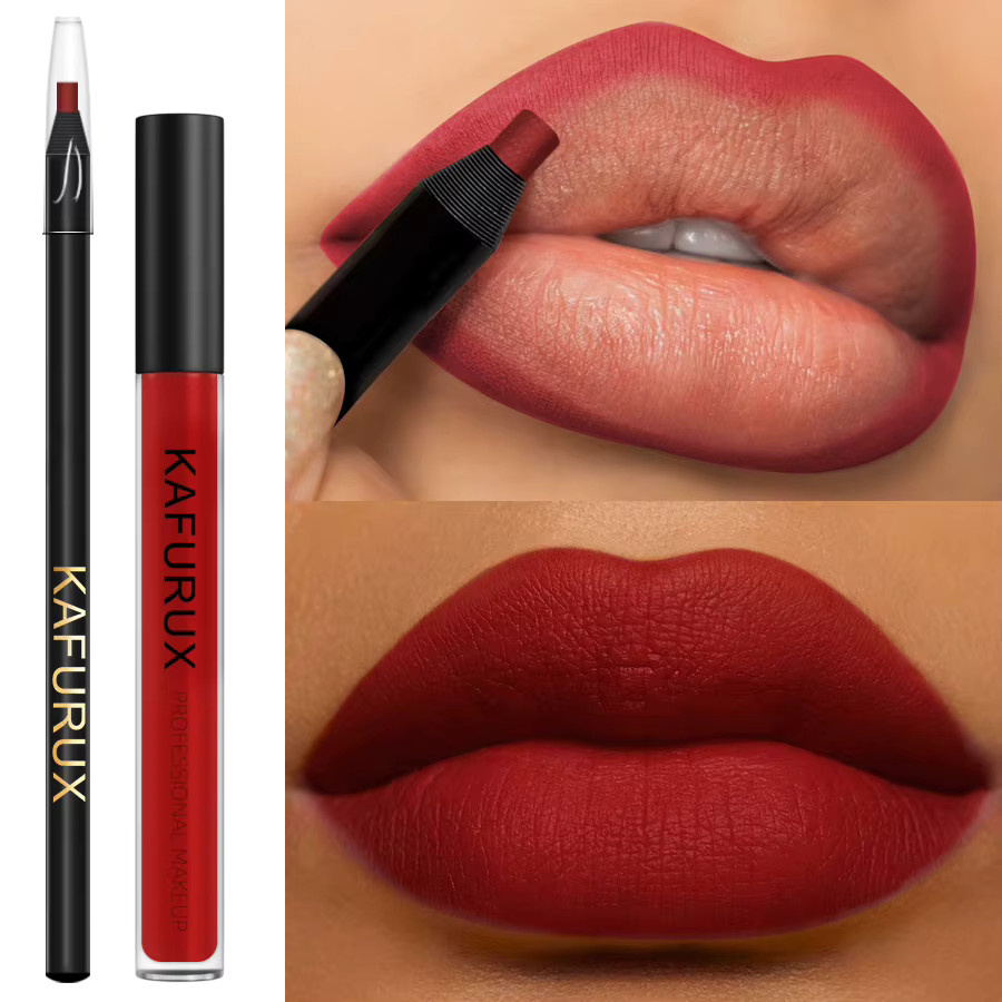KAFURUX Lip Liner und Lip Gloss Set, Rot, Matt, Flüssigkeit - Bild 3