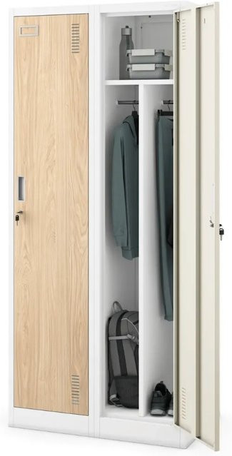 JAN NOWAK Umkleideschrank KACPER Spind mit 2 Abteilen in Weiß-Sonoma Eiche, H: 180 cm, B: 80 cm, T: 50 cm - Bild 1