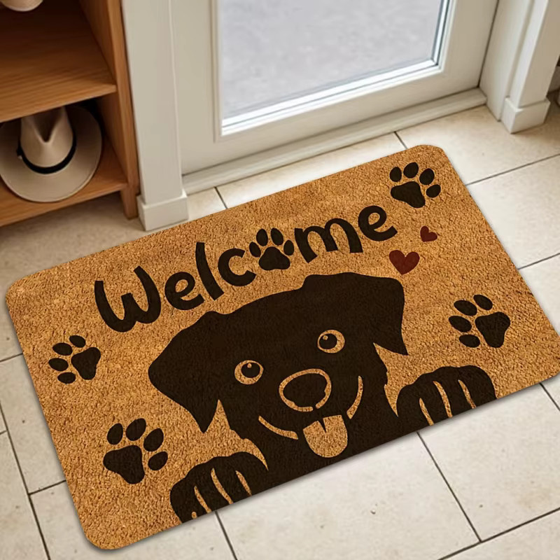 VIKAMA Cartoon-Fußmatte mit schwarzem Hund, rutschfester und verschleißfester Teppich aus Kokos, Farben: Schwarz und Braun, B/T: 80 x 50 cm - Bild 2