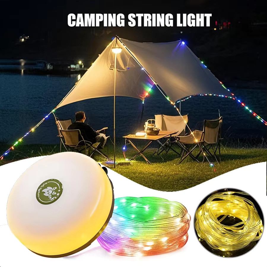 GGBEE 10 m Camping-Lichterkette, wiederaufladbare RGB Multicolour Lichterkette mit 8 Beleuchtungsmodi, wasserdicht für Garten und Outdoor - Bild 2