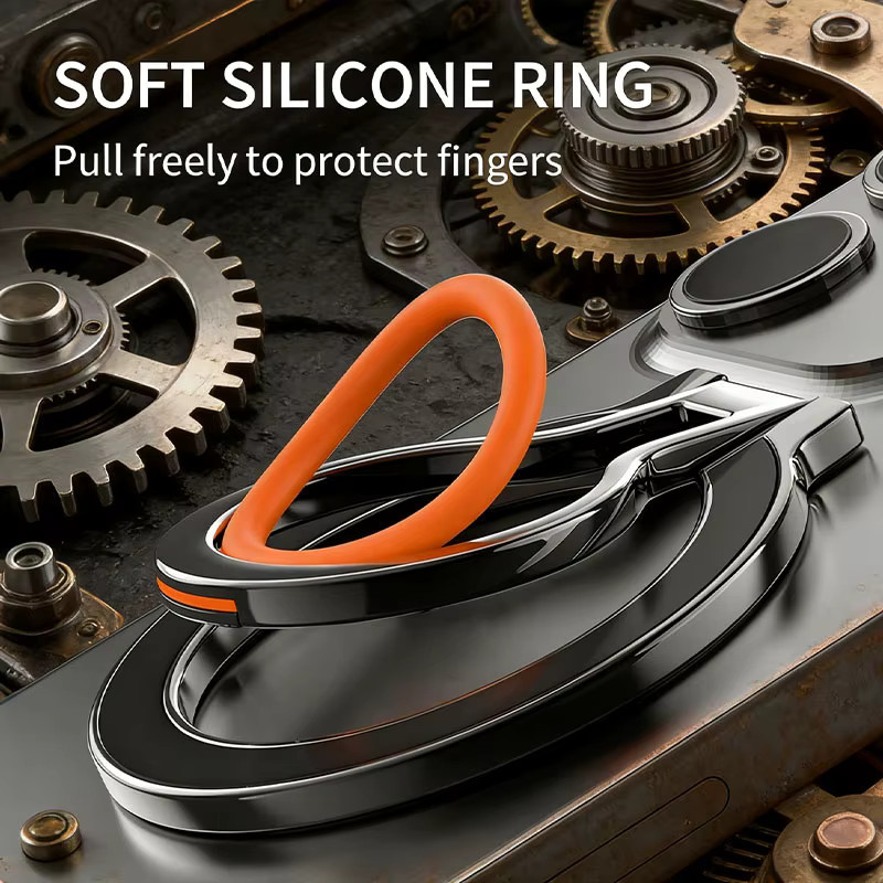 MagSafe Magnetischer Metallring mit 360 Grad Rotationsfunktion für iPhone 12 bis 17 und Samsung in Schwarz und Orange - Bild 2