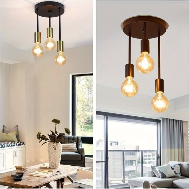 SUNMEIYI Industrielle 3-Wege-Pendelleuchte in Schwarz, Vintage Deckenleuchte mit E27-Fassung für das Wohnzimmer - Bild 1