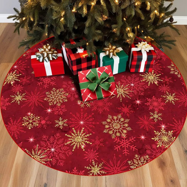 VIKAMA Weihnachtsbaumrock mit Schneeflocken-Design in Rotgold für deine Weihnachtsdekoration - Bild 1