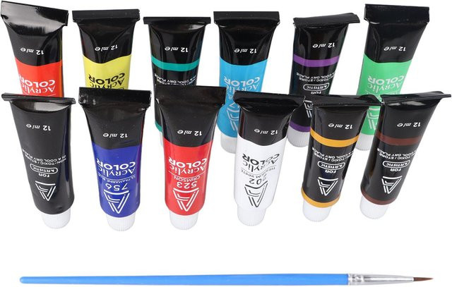 GoolRC Acrylfarben Set mit 12 Farben in Schwarz und Multicolour, 12 ml pro Tube, schnelltrocknend und lichtecht - Bild 1