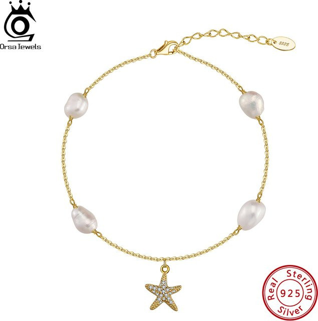 Orsa Juwelen Fußkettchen, 925 Sterling Silber, Süßwasserperle, Seestern, Damen - Bild 1