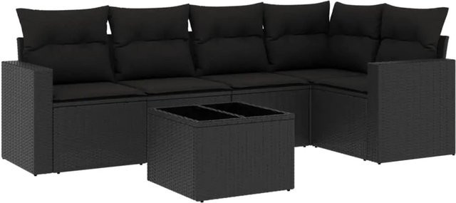 vidaXL 6-teilige Garten-Sofagarnitur aus Poly-Rattan mit Kissen in Schwarz - Bild 1