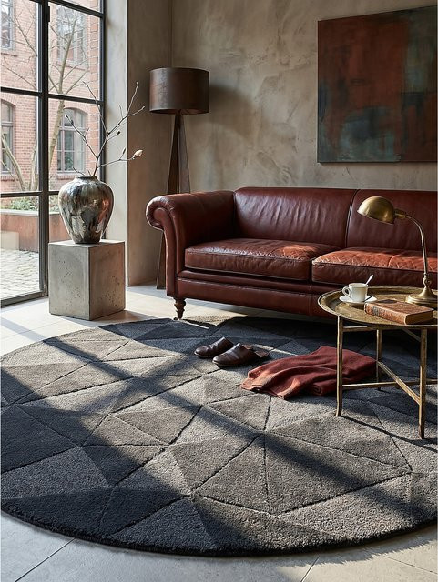 Wollteppich Kadima Design geometrisch in Anthrazit Durchmesser: 160 cm - Bild 1
