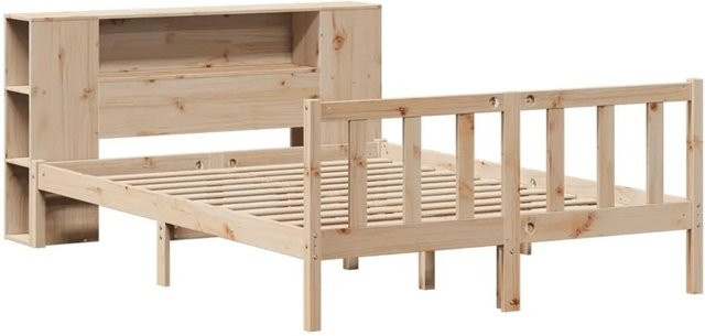 vidaXL Massivholzbett aus Kiefernholz mit Regal in Braun, Rustikal, B/T/H: 135 x 190 x 24 cm - Bild 1