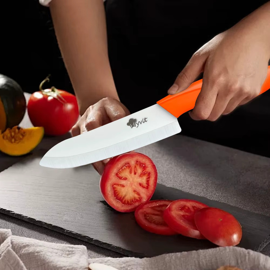 MYVIT Keramikmesser Kombination mit Farbgriff in Orange, scharfes Kochmesser und Obstmesser aus rostfreiem Material für den Heimgebrauch - Bild 1