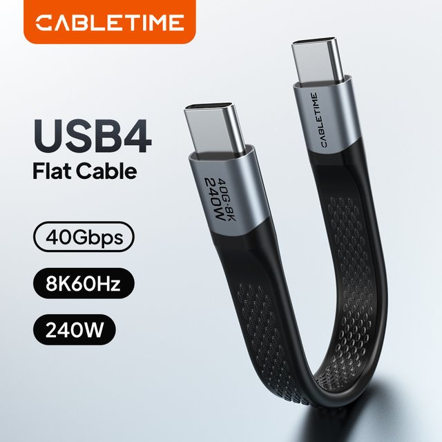 CABLETIME USB4 Datenkabel USB-C auf USB-C mit 40Gbps, PD 240W und 8K 60Hz, kompatibel mit Thunderbolt 3 und iPhone 15/16 Pro Max sowie SSDs - Bild 1