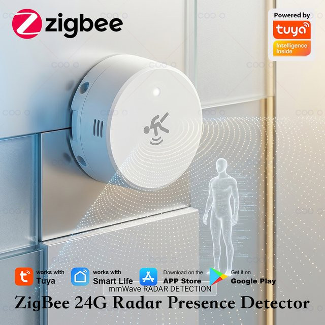 Tuya ZigBee 24G MmWave Radar-Anwesenheitsdetektor mit Magnetplatte und Sensor für Beleuchtung, Temperatur und Feuchtigkeit in Weiß für Z2M - Bild 1