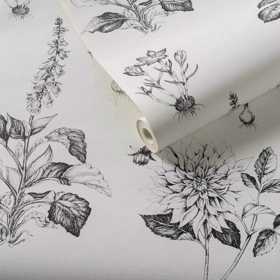 Clarke & Clarke Wallpaper Roseraie Botanische Tapete Floral Vintage in Anthrazit Grau Weiß Vlies-Tapete - Bild 1