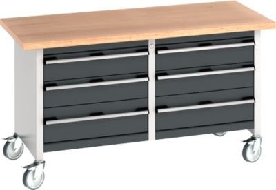 Bott Kastenwerkbank cubio mit 6 Schubladen und Buche-Multiplexplatte, anthrazit/lichtgrau, B: 150 cm, T: 75 cm, H: 84 cm - Bild 1