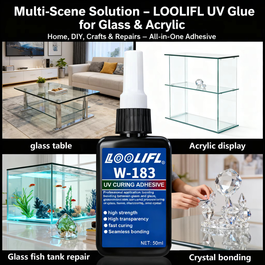 LOOLIFL UV-Kleber mit Taschenlampe für Glas und Acryl, transparent, schnelle Trocknung und starke Festigung - Bild 5