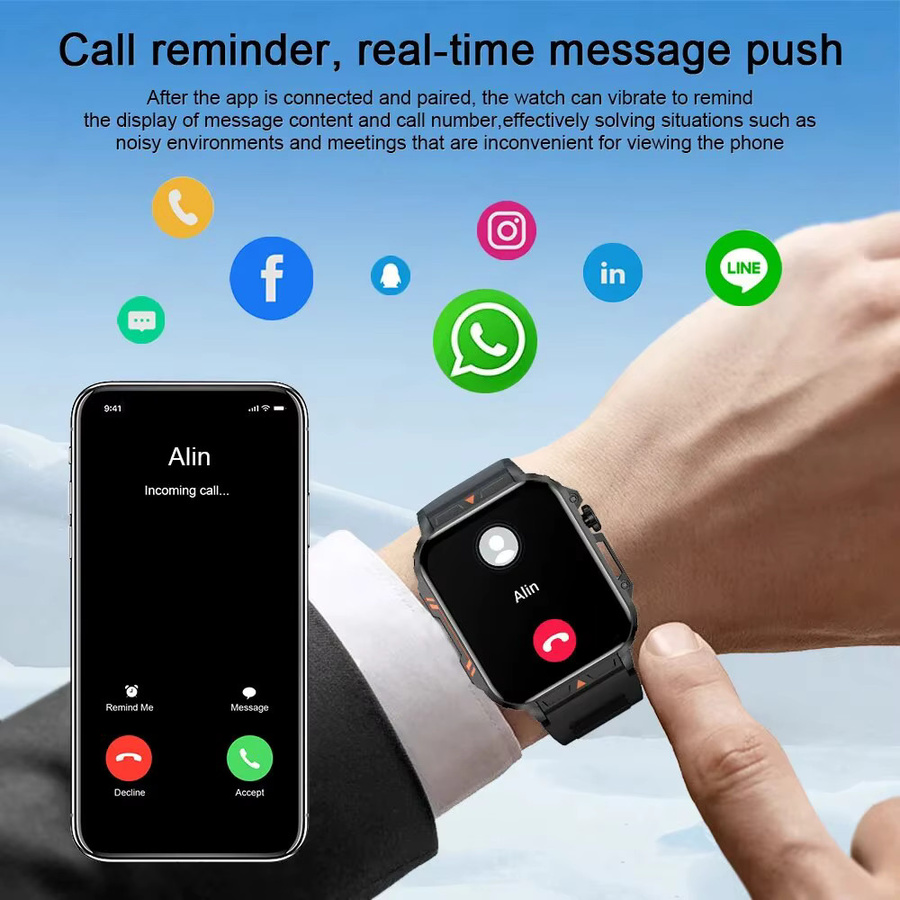 Lige Smartwatch mit 1,95 Zoll Bildschirm, IP68 wasserdicht, Gesundheitsüberwachung und Sport-Fitness-Funktionen, Farbe: Schwarz - Bild 6