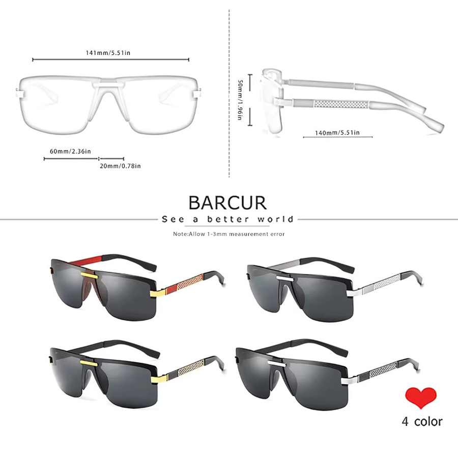 BARCUR Sonnenbrille, rectangular, Metal, black - Bild 3