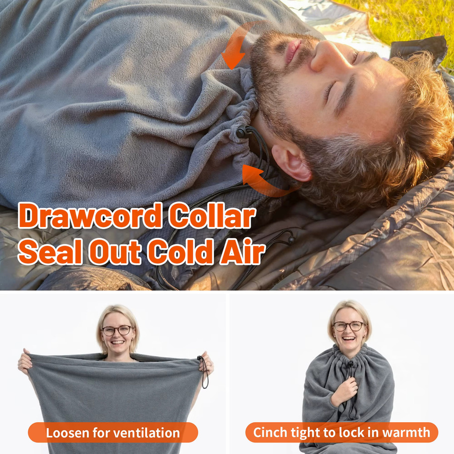 MAPLEAF Fleece-Schlafsack-Inlett für Erwachsene, leichtgewichtiger Winter-Schlafsack und Campinglaken in Blau oder Grau - Bild 6