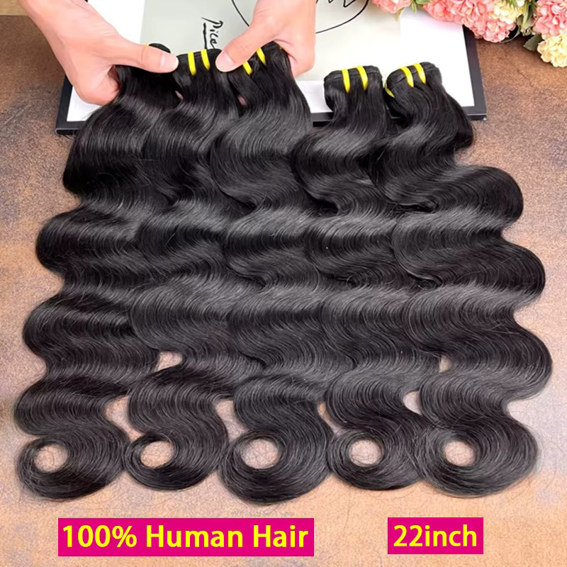 DEENTOSHAIR Body Wave Echthaar-Extensions, Welliges Haar, Naturschwarz - Bild 2