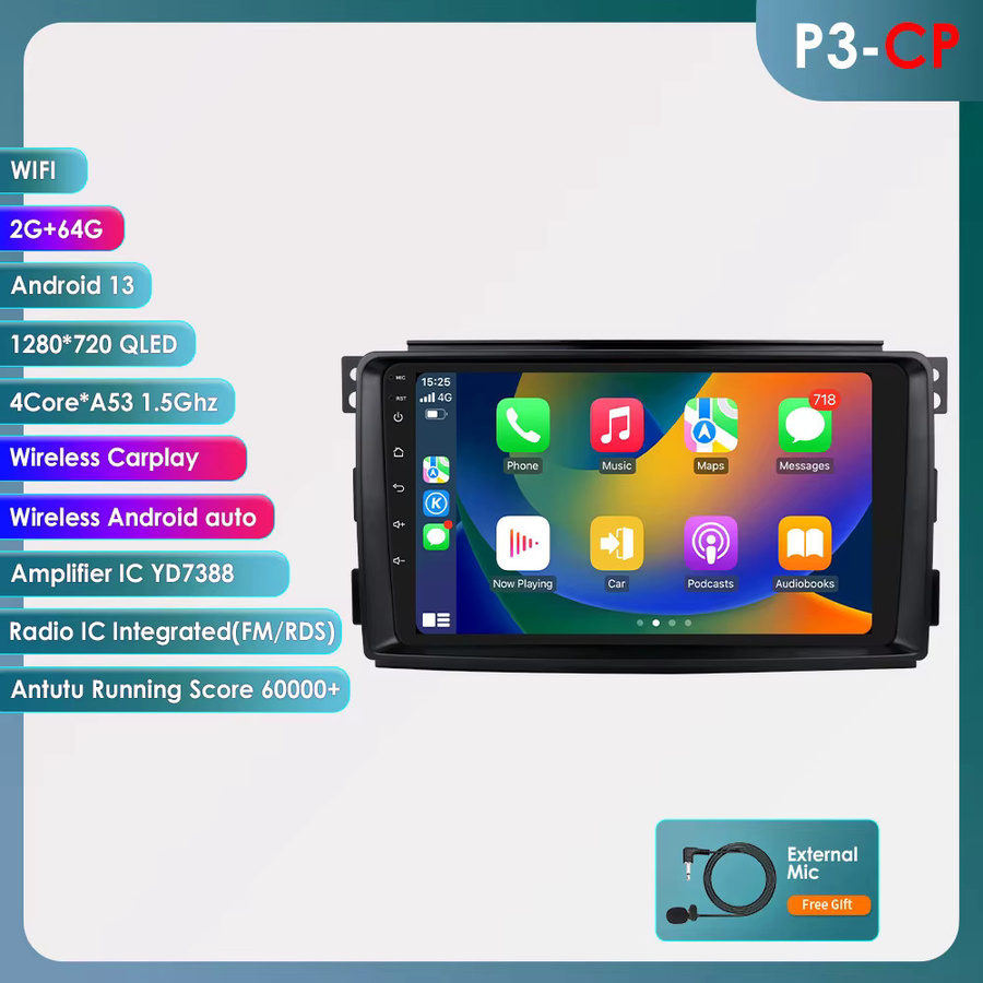 OSSURET Android 14 Autoradio für Smart fortwo 451 (2005-2010) mit 9 Zoll Display, Snapdragon 6115 Octa-Core, GPS, CarPlay, Android Auto, Bluetooth und 4G LTE in Schwarz - Bild 7