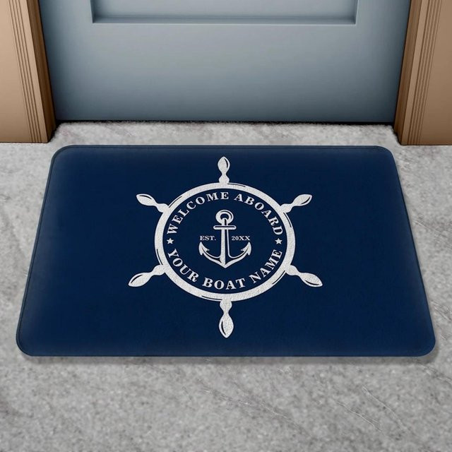 Personalisierte Nautische Fußmatte von LjqFourteen mit Anker und Kompass, Blau, B/B: 40 x 60 cm - Bild 1
