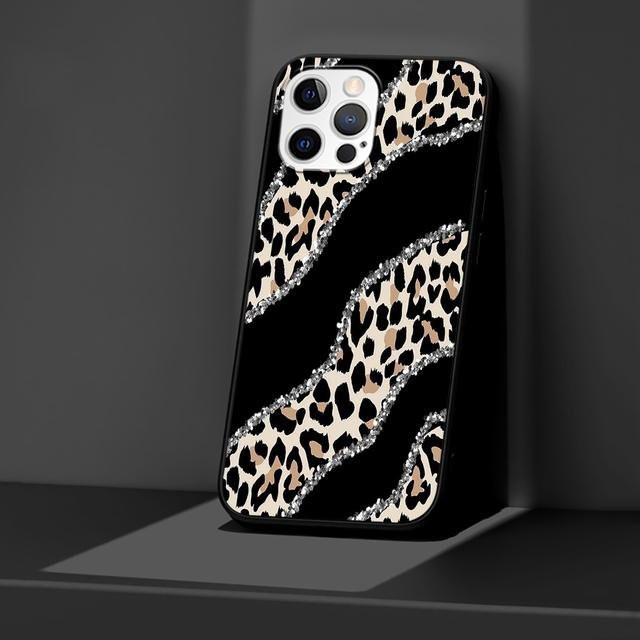 Schwarze Silikon Handyhülle im Leopard Print für Apple iPhone Modelle - Bild 1