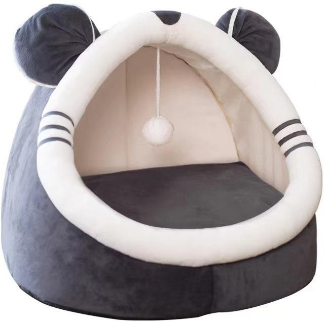 Halbgeschlossenes Katzennest Eichhörnchen-Design in Grau aus Stoff für Herbst und Winter - Bild 1