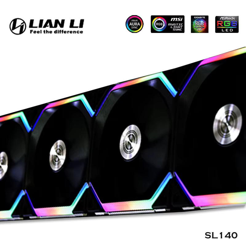 LIAN LI UNI Lüfter SL140 V1 Modularer Computer-Wasserkühlungs-Kühlerlüfter 140 mm mit kabelloser PWM-Steuerung 5 V ARGB in Schwarz oder Weiß, 2er-Pack - Bild 3