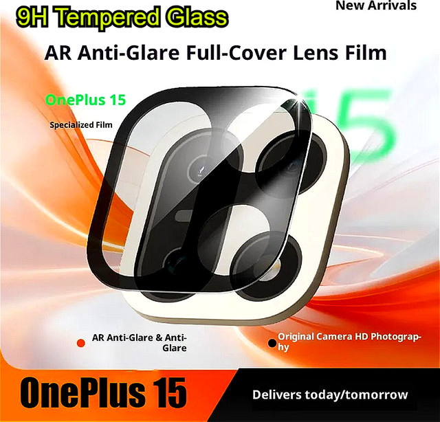 OnePlus 15 Kamera-Schutzglas aus gehärtetem Glas, 3-teiliges Set, Schwarz/Transparent - Bild 1