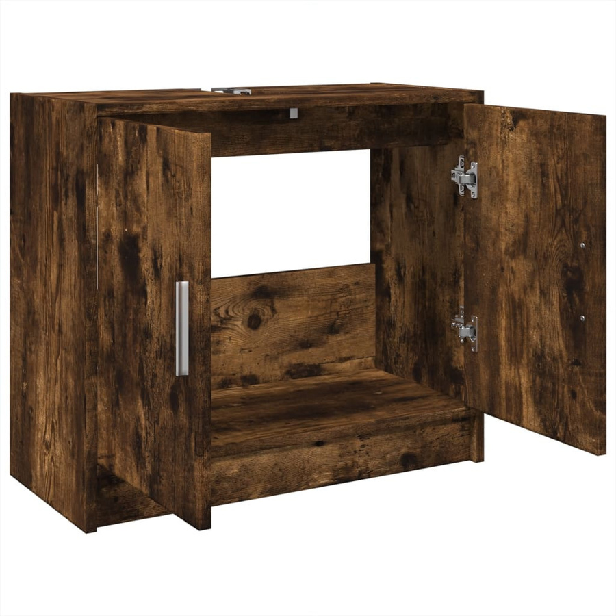 vidaXL Waschbeckenunterschrank aus Holzwerkstoff in Räuchereiche, Braun, B/T/H: 63 x 29 x 55 cm - Bild 4