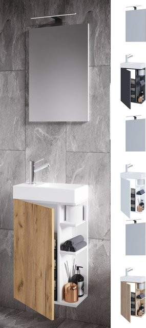 VCM Lumia 3-teiliges Badmöbel-Set für das Gästebad in Beige mit Waschbecken aus Keramik, Unterschrank und Spiegel - Bild 3